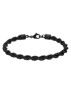 Men's Black Ion Plated Stainless Steel 6 mm Rope Chain Bracelet