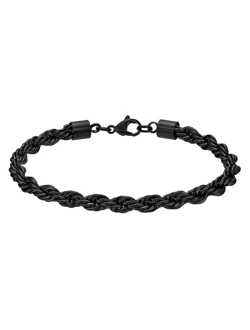 LYNX Men's Black Ion Plated Stainless Steel 6 mm Rope Chain Bracelet