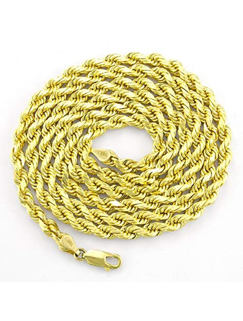 Nuragold 10k Yellow Gold 4mm Rope Chain Diamond Cut Bracelet or Anklet, Mens Womens Lobster Clasp 7" 7.5" 8" 8.5" 9"