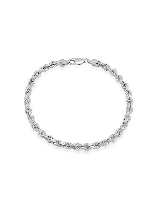 Verona Jewelers Sterling Silver Authentic Italian 4MM, 4.5MM 6MM Solid Diamond Cut Twist Rope Chain Bracelet-Thick Braided Bracelet Chain for Men and Women
