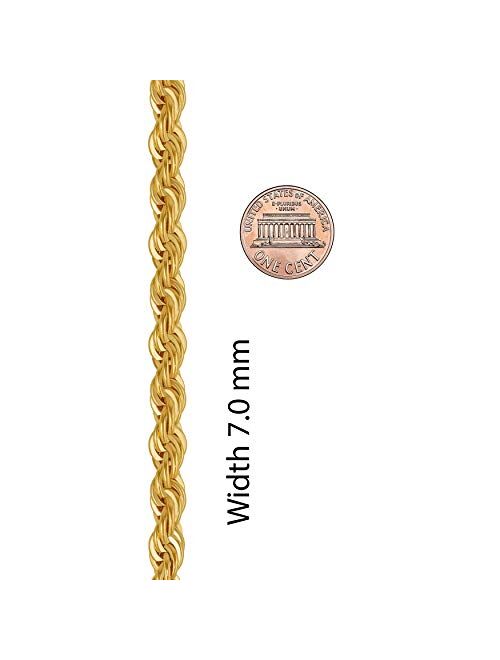 LIFETIME JEWELRY 7mm Rope Chain Bracelet for Men and Women 24K Real Gold Plated