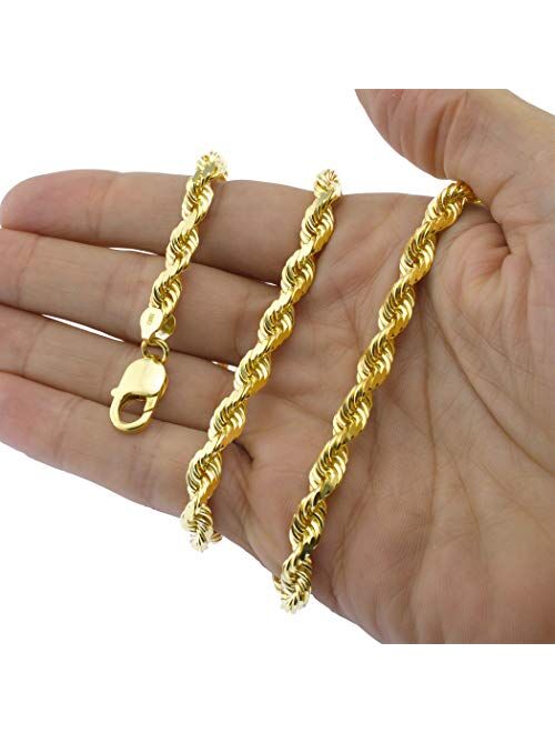 Nuragold 10k Yellow Gold 6mm Rope Chain Diamond Cut Bracelet, Mens Jewelry Lobster Clasp 8" 8.5" 9"
