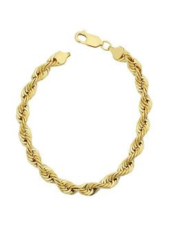 Kooljewelry Men's 14k Yellow Gold Filled 6 mm Rope Chain Bracelet