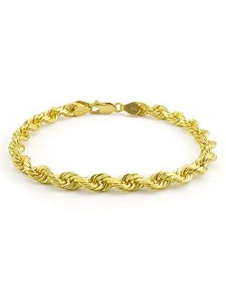 Nuragold 14k Yellow Gold 6mm Rope Chain Diamond Cut Bracelet, Mens Jewelry Lobster Clasp 8" 8.5" 9"