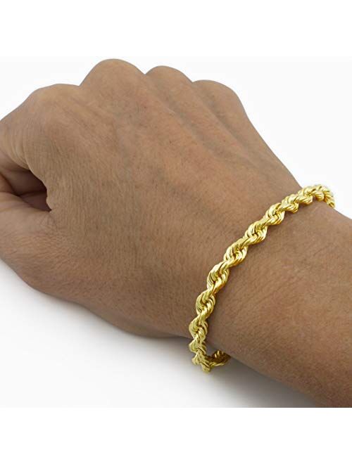 Nuragold 14k Yellow Gold 6mm Rope Chain Diamond Cut Bracelet, Mens Jewelry Lobster Clasp 8" 8.5" 9"
