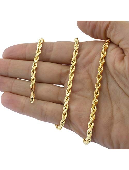 Nuragold 14k Yellow Gold 6mm Rope Chain Diamond Cut Bracelet, Mens Jewelry Lobster Clasp 8" 8.5" 9"