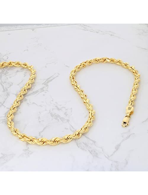 Nuragold 14k Yellow Gold 6mm Rope Chain Diamond Cut Bracelet, Mens Jewelry Lobster Clasp 8" 8.5" 9"