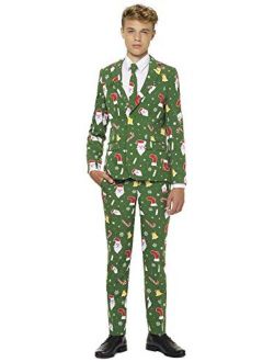 Christmas Suits for Boys Aged 10-16 Years Ugly Xmas Costumes with Jacket Pants & Tie