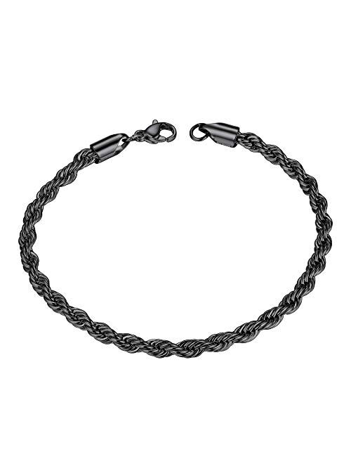 ChainsHouse Box/Wheat/Twist Rope Chain Bracelet for Men Women, 4/6mm Width, 316L Stainless Steel/18K Gold Plated (Send Gift Box), with Custom Engrave Service