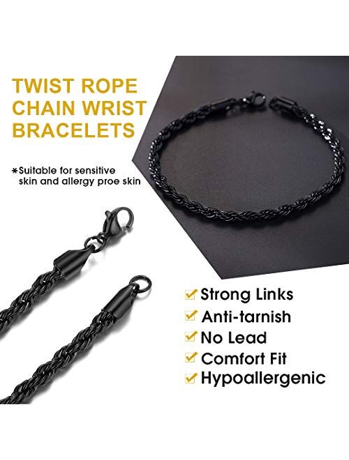 ChainsHouse Box/Wheat/Twist Rope Chain Bracelet for Men Women, 4/6mm Width, 316L Stainless Steel/18K Gold Plated (Send Gift Box), with Custom Engrave Service