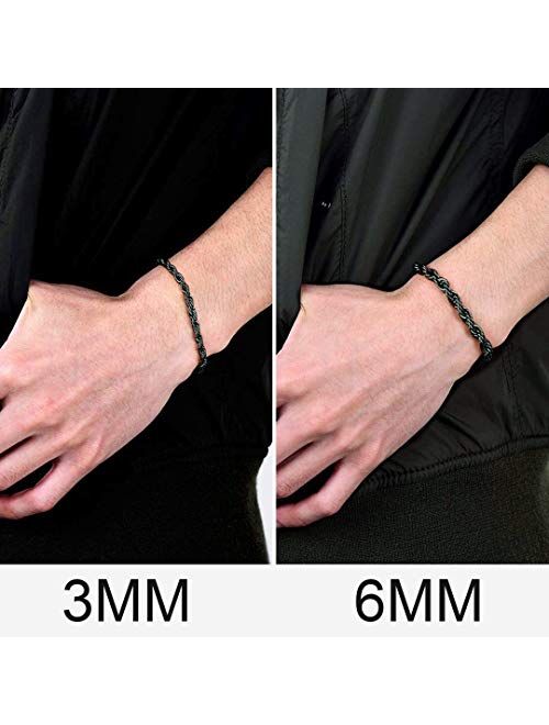 ChainsHouse Box/Wheat/Twist Rope Chain Bracelet for Men Women, 4/6mm Width, 316L Stainless Steel/18K Gold Plated (Send Gift Box), with Custom Engrave Service