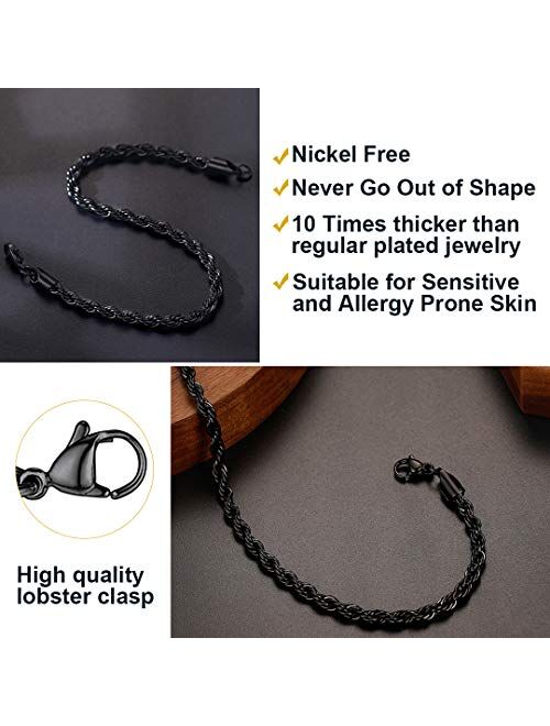 ChainsHouse Box/Wheat/Twist Rope Chain Bracelet for Men Women, 4/6mm Width, 316L Stainless Steel/18K Gold Plated (Send Gift Box), with Custom Engrave Service