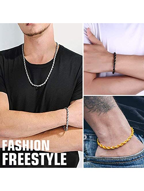 ChainsHouse Box/Wheat/Twist Rope Chain Bracelet for Men Women, 4/6mm Width, 316L Stainless Steel/18K Gold Plated (Send Gift Box), with Custom Engrave Service