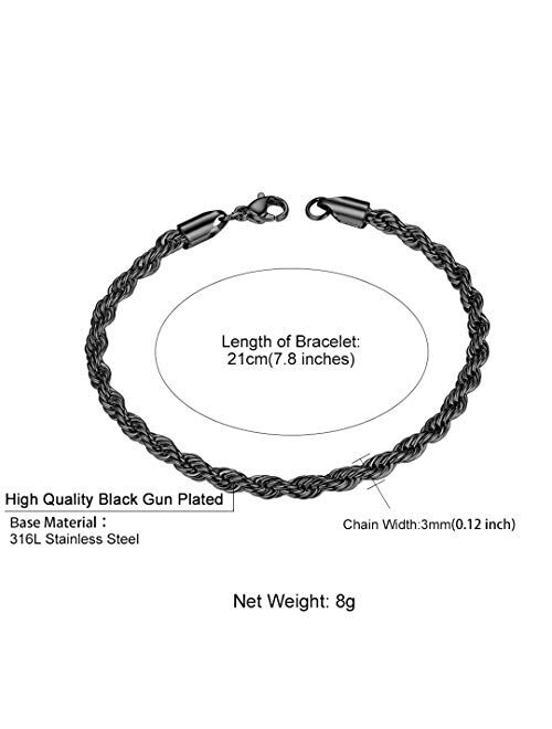 ChainsHouse Box/Wheat/Twist Rope Chain Bracelet for Men Women, 4/6mm Width, 316L Stainless Steel/18K Gold Plated (Send Gift Box), with Custom Engrave Service