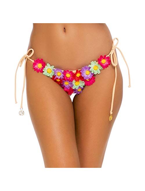 Luli Fama Pretty Things - Flower Accent Wavey Ruched Back Tie Side Bottom