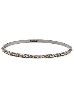 Women's 925 Sterling Silver and 18K Gold Thin Dotted Bangle Bracelet, 7.5 Inches