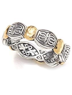 Women's 925 Sterling Silver & 18k Gold 84 Hammered Band Ring