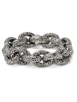 Women's 925 Sterling Silver Etched Link Bracelet, 7 Inches
