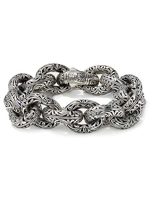 Konstantino Women's 925 Sterling Silver Etched Link Bracelet, 7 Inches