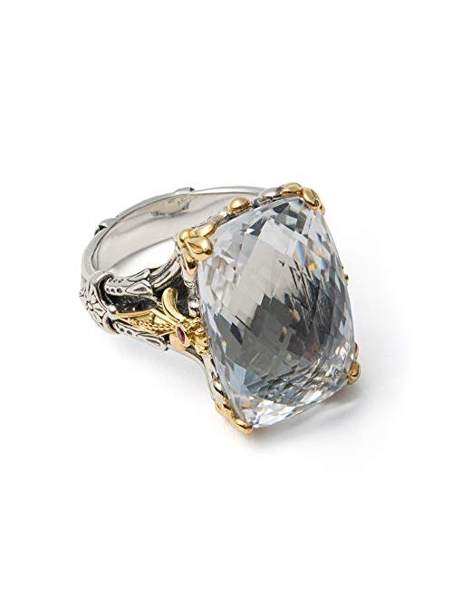 Konstantino Women's Sterling Silver, 18K Gold Ring. Gemstone Crystal, Corundrum, Pythia Collection