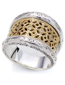 Women's Sterling Silver and 18k Gold Ring With Diamonds