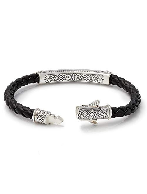 Konstantino Men's Sterling Silver Ferrite Leather Bracelet