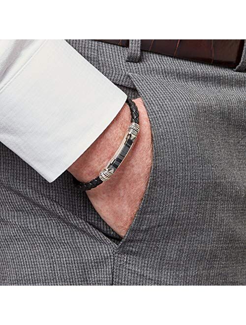 Konstantino Men's Sterling Silver Ferrite Leather Bracelet
