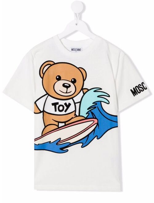MOSCHINO KIDS surfing teddy logo T-shirt