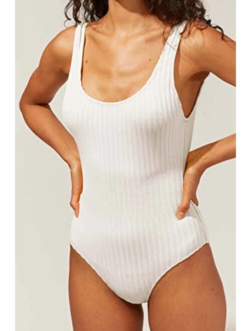 Solid & Striped Women's One Piece Swimsuit | The Anne-Marie | Solid Rib Marshmallow