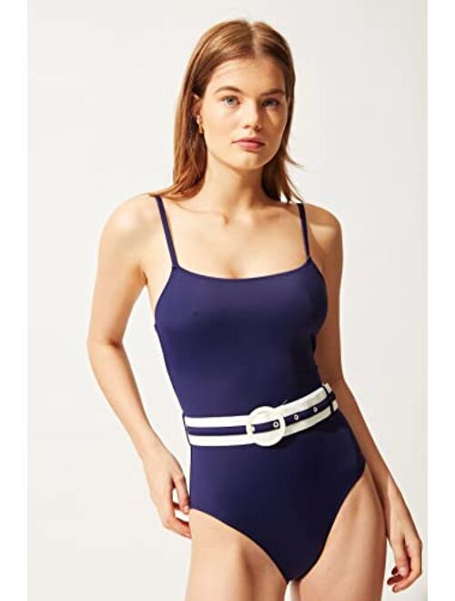 Solid & Striped Women's One Piece Swimsuit | The Nina Belt | Navy