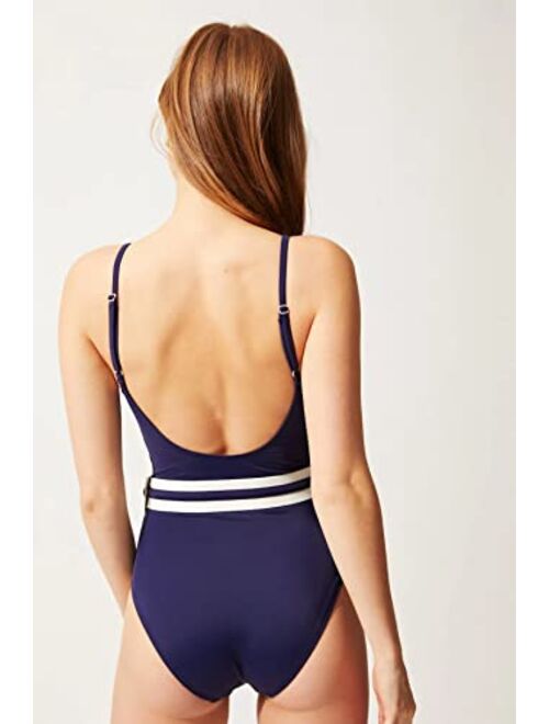 Solid & Striped Women's One Piece Swimsuit | The Nina Belt | Navy