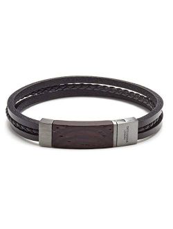 Men's Madera Multi Strand Black Leather Bracelet, Medium 18cm