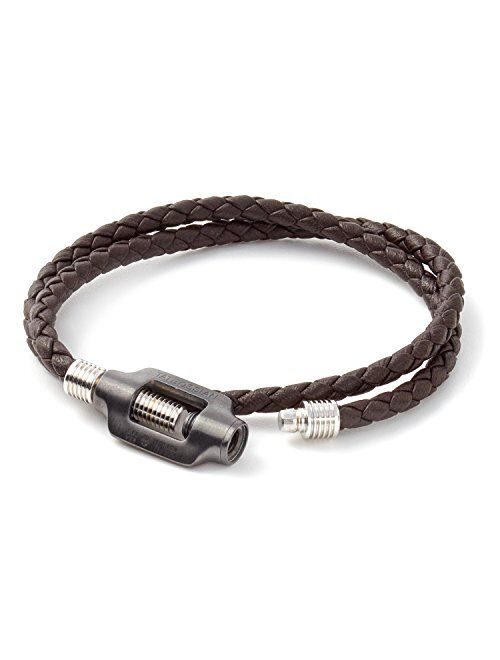 Tateossian Mens Double Wrap Leather and Silver Bolt Bracelet
