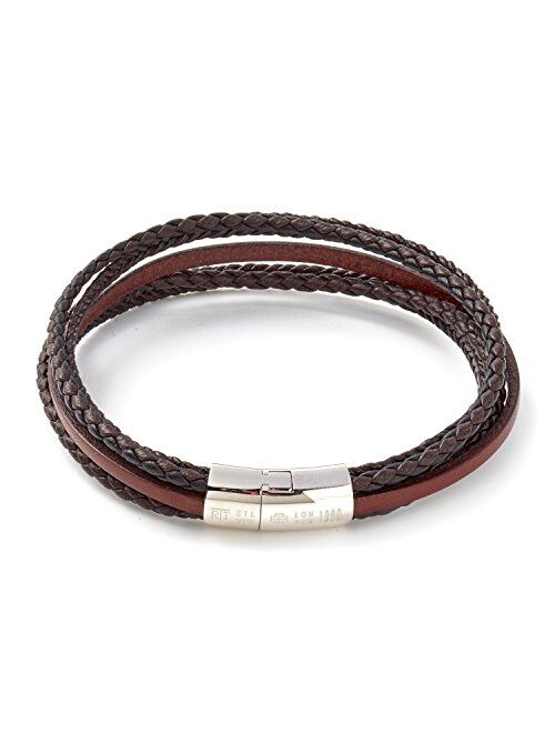 Tateossian Mens Cobra Multistrand Italian Leather Bracelet with D Shaped Cobra