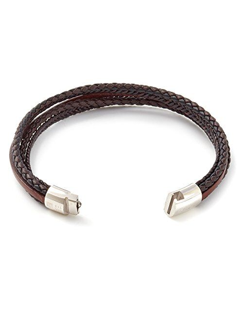 Tateossian Mens Cobra Multistrand Italian Leather Bracelet with D Shaped Cobra