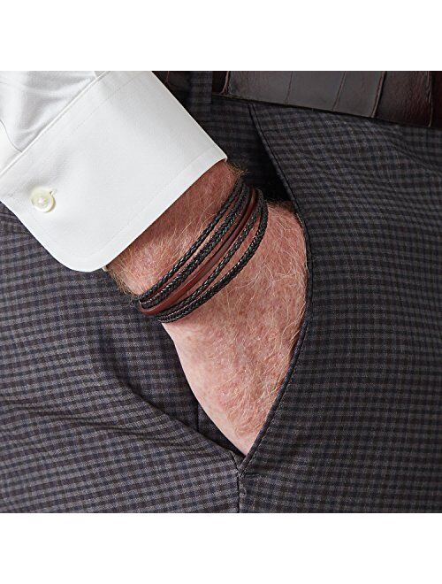 Tateossian Mens Cobra Multistrand Italian Leather Bracelet with D Shaped Cobra