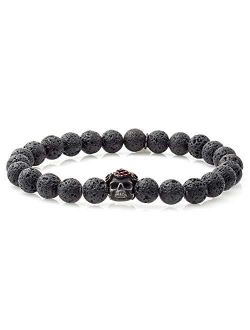 Grateful Dead Skull Bracelet with Black Lava Beads
