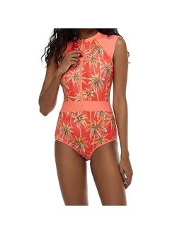Women's Standard Stand Up Zip Front Paddle One Piece Swimsuit with UPF 50