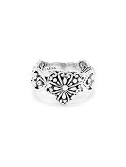 SARDA .925 Sterling Silver God so Loved the World 1/4 Filigree Heart Ring, Sizes 5-12 - Handmade by Bali Artisans