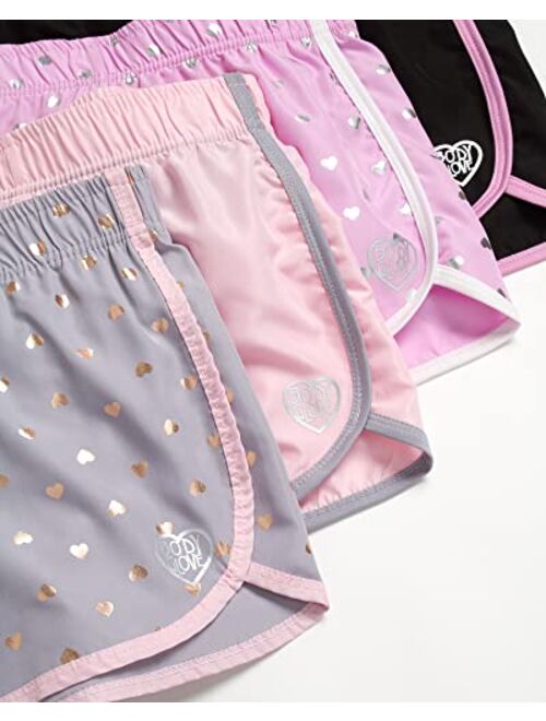 Body Glove Girls Shorts 4 Pack Athletic Performance Dry Fit Dolphin Gym Shorts, Scrunchie (7-12)