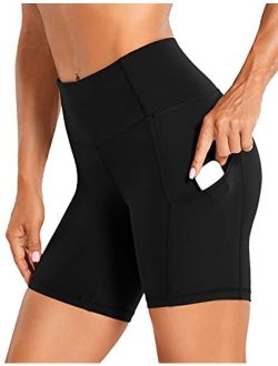 Women's Naked Feeling Light Biker Shorts 6'' - High Waisted Gym Run Workout Compression Spandex Shorts Pockets