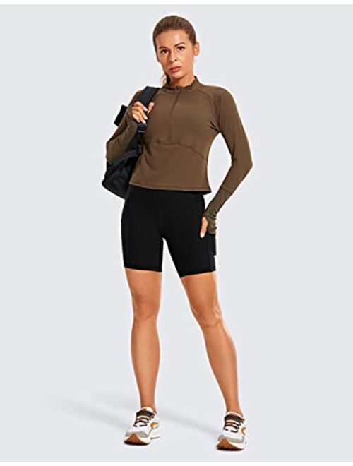 CRZ YOGA Women's Naked Feeling Light Biker Shorts 6'' - High Waisted Gym Run Workout Compression Spandex Shorts Pockets