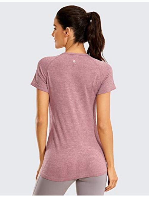 CRZ YOGA Seamless Workout Shirts for Women Short Sleeve Plain Tees Quick Dry Gym Athletic Tops