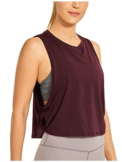 Pima Cotton Cropped Tank Tops for Women - Sleeveless Sports Shirts Athletic Yoga Running Gym Workout Crop Tops
