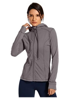 Women's Brushed Full Zip Hoodie Jacket Sportswear Hooded Workout Track Running Jacket with Zip Pockets