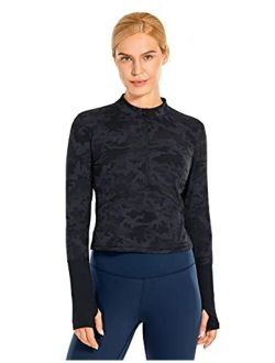 Women's Long Sleeve Crop Top Quick Dry Half-Zip Workout Shirts Running Athletic Shirt