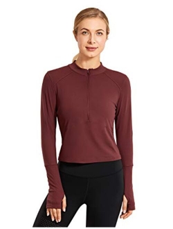 Women's Long Sleeve Crop Top Quick Dry Half-Zip Workout Shirts Running Athletic Shirt