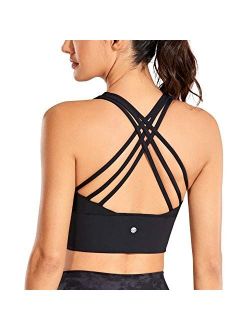 Strappy Longline Sports Bras for Women - Wirefree Padded Criss Cross Yoga Bras Cropped Tank Tops