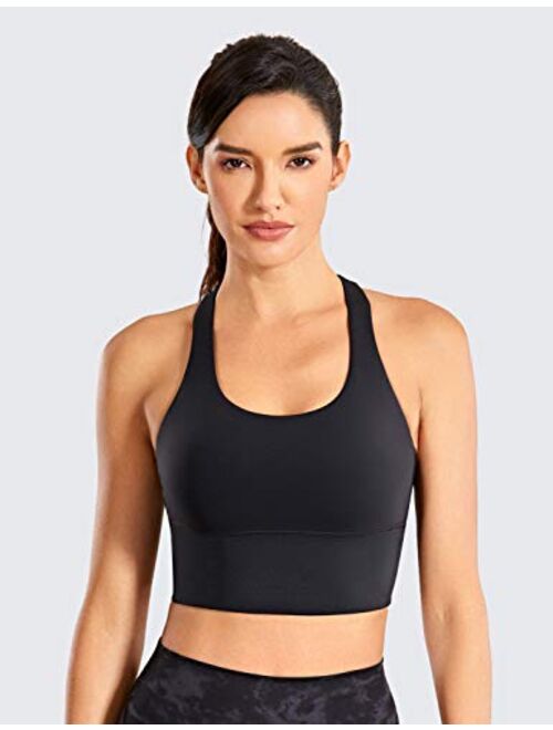 CRZ YOGA Strappy Longline Sports Bras for Women - Wirefree Padded Criss Cross Yoga Bras Cropped Tank Tops