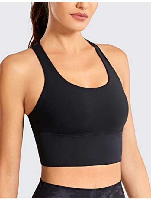 CRZ YOGA Strappy Longline Sports Bras for Women - Wirefree Padded Criss Cross Yoga Bras Cropped Tank Tops